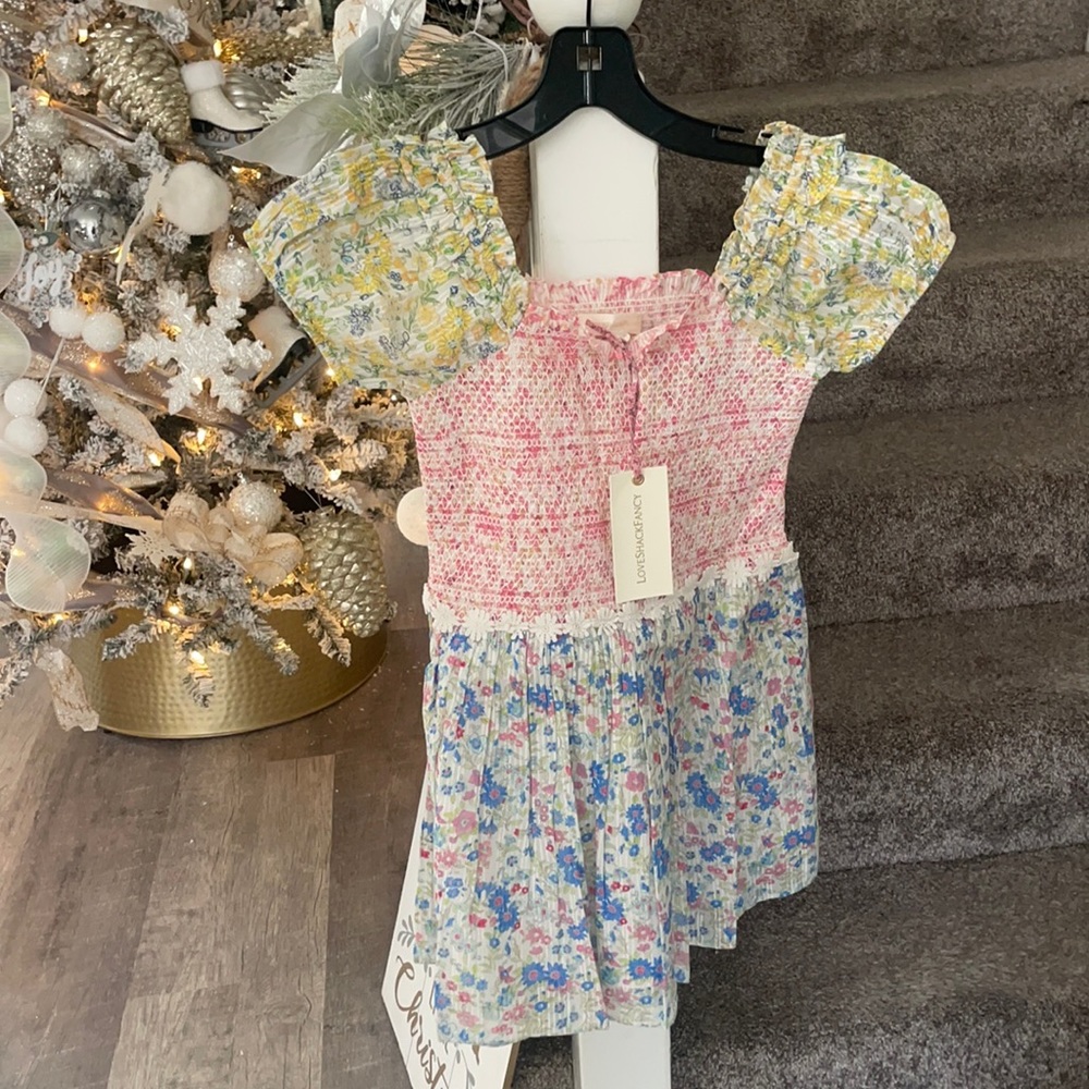 Love shack fancy Mazina Dress (fruity punch colorblock)